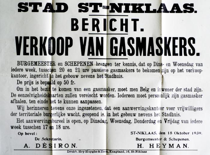 Bericht stadsbestuur over verkoop gasmaskers, 1939