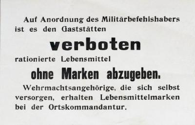 Verordening door Duitse bezetter voor horeca, Tweede Wereldoorlog