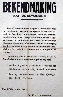 Bekendmaking vergeldingsmaatregelen voor bomaanslag, 1942