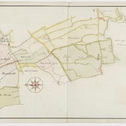 Figuratieve geaquarelleerde kaart van de kasseiwegen te Sint-Niklaas