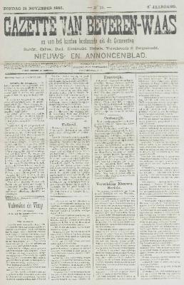 Gazette van Beveren-Waas 18/11/1888