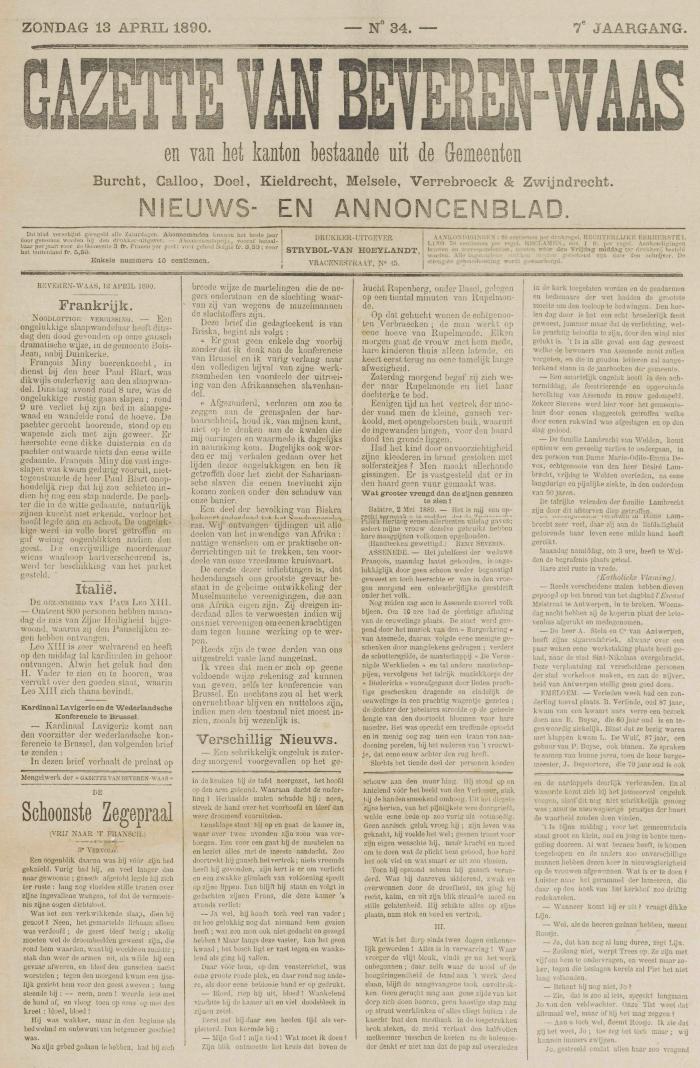 Gazette van Beveren-Waas 13/04/1890