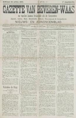 Gazette van Beveren-Waas 28/04/1889