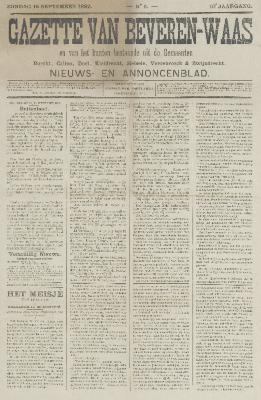 Gazette van Beveren-Waas 18/09/1892