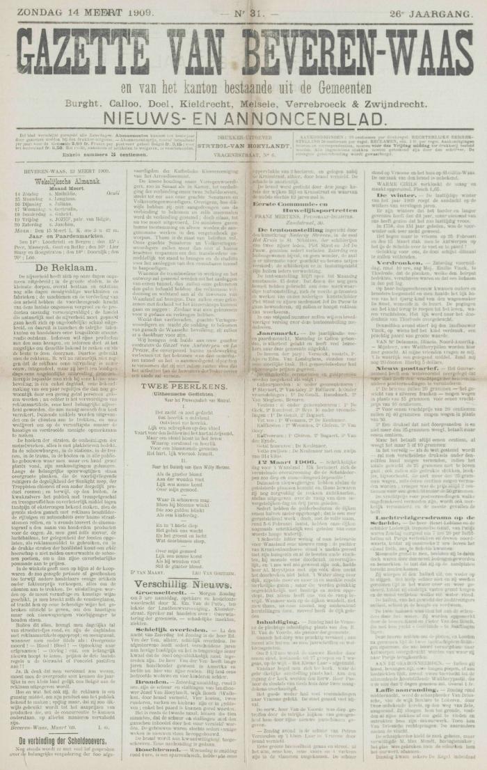 Gazette van Beveren-Waas 14/03/1909