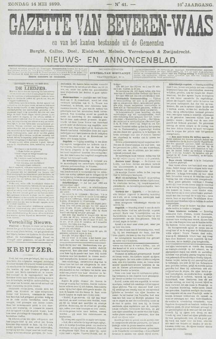 Gazette van Beveren-Waas 14/05/1899