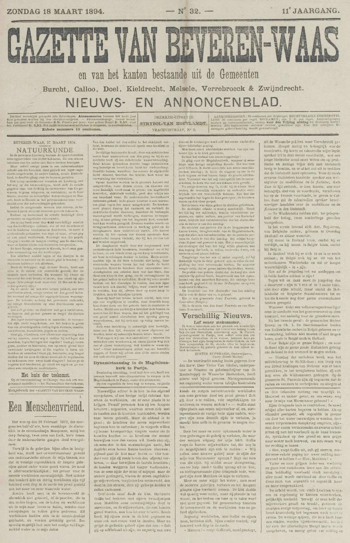 Gazette van Beveren-Waas 18/03/1894