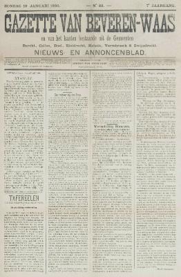 Gazette van Beveren-Waas 19/01/1890