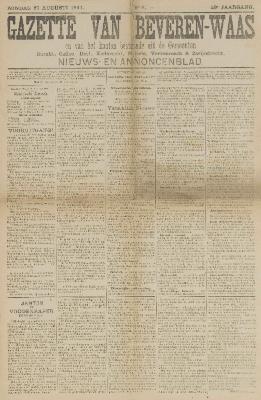 Gazette van Beveren-Waas 27/08/1911