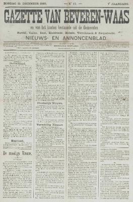 Gazette van Beveren-Waas 15/12/1889
