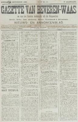Gazette van Beveren-Waas 29/11/1891