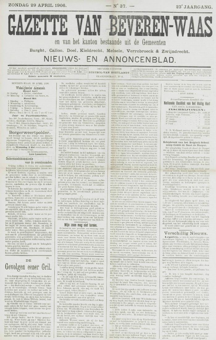Gazette van Beveren-Waas 29/04/1906