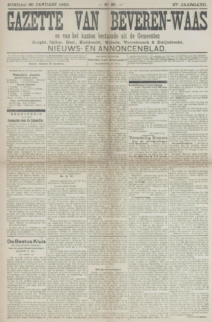 Gazette van Beveren-Waas 30/01/1910