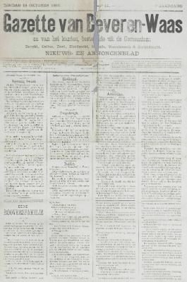 Gazette van Beveren-Waas 18/10/1885