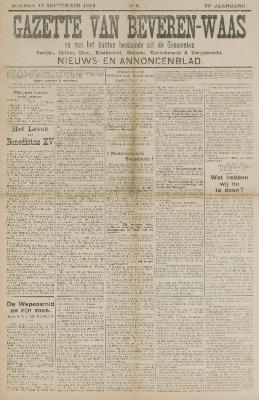 Gazette van Beveren-Waas 13/09/1914