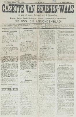 Gazette van Beveren-Waas 18/04/1886