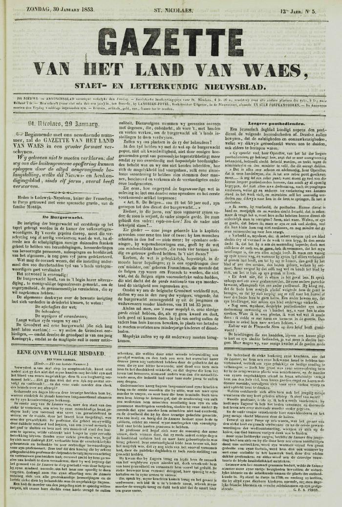 Gazette van het Land van Waes 30/01/1853