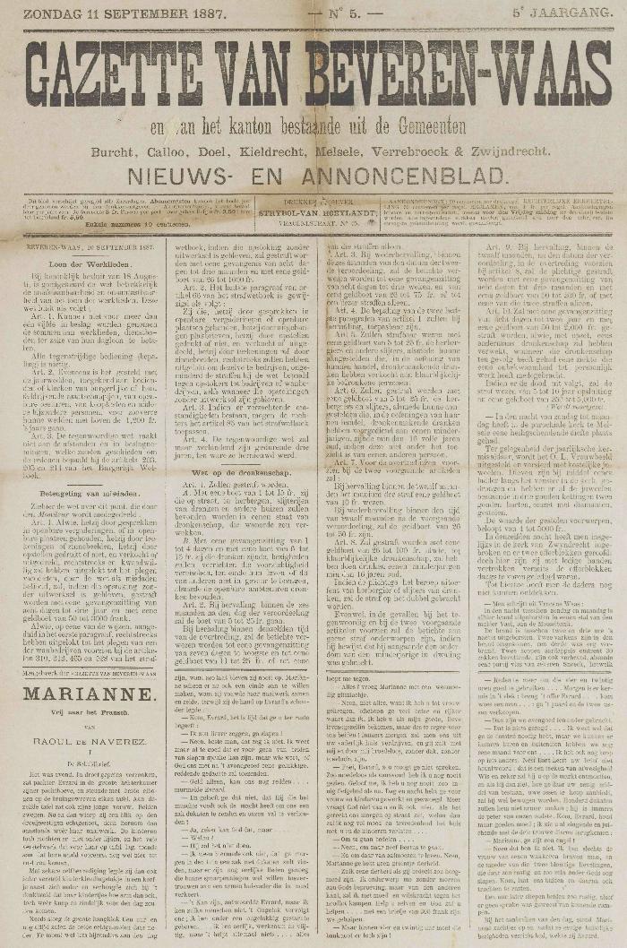 Gazette van Beveren-Waas 11/09/1887