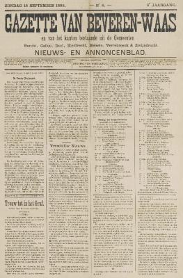 gazette van Beveren-Waas 16/09/1888
