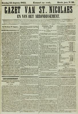 Gazet van St. Nicolaes 12/08/1855