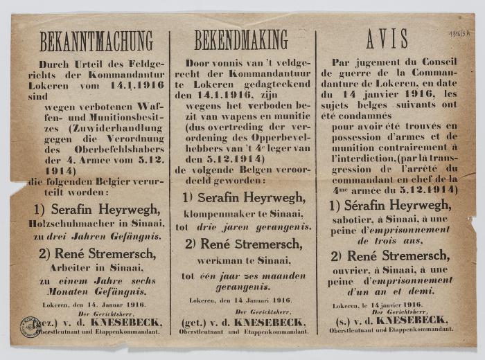 1916- Veroordeling van 2 personen van Sinaai