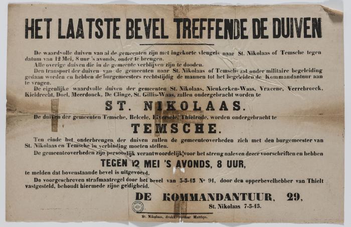 1915-Het laatste bevel betreffende de duiven