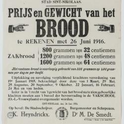 1916- Prijs en gewicht van het brood
