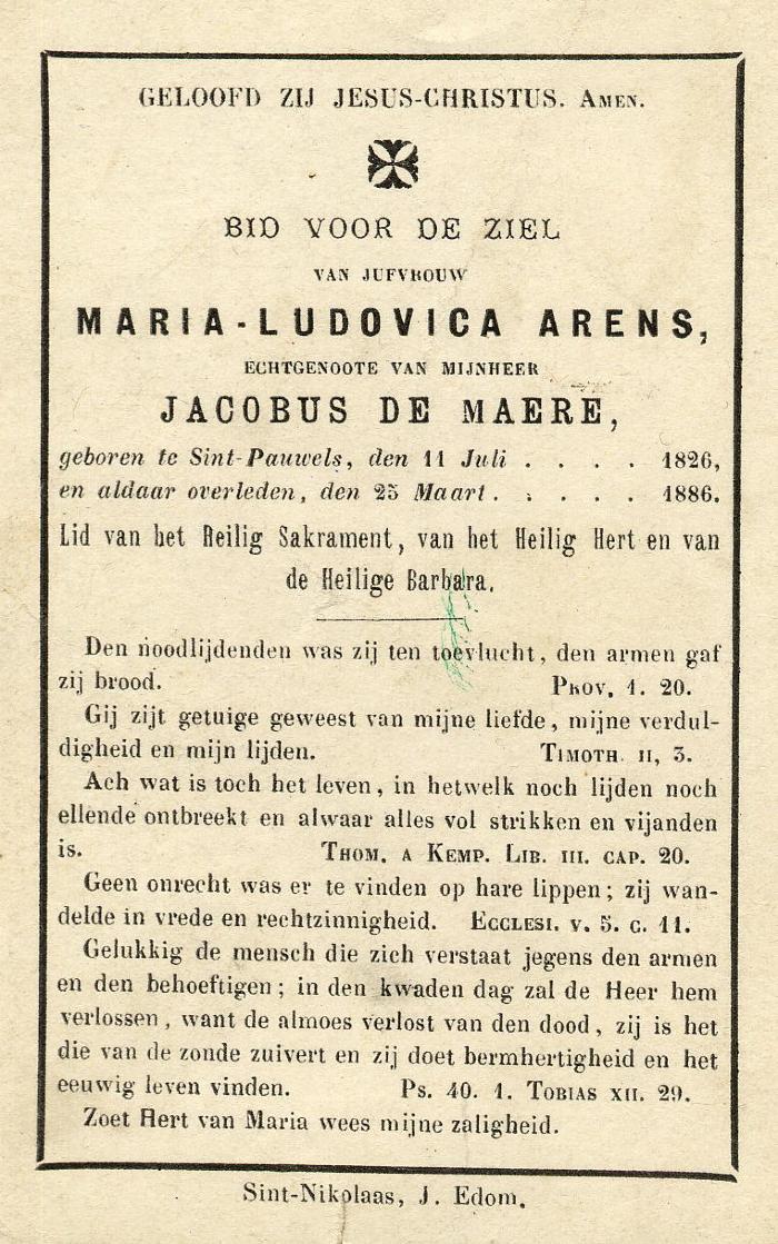 Bidprentje, Arens Maria-Ludovica