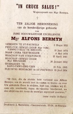 Bidprentje, Bermijn Alfons Mgr.